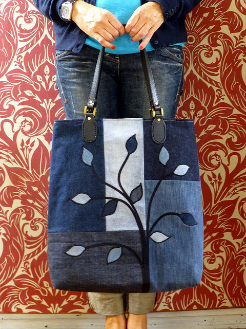 Denim applique bag