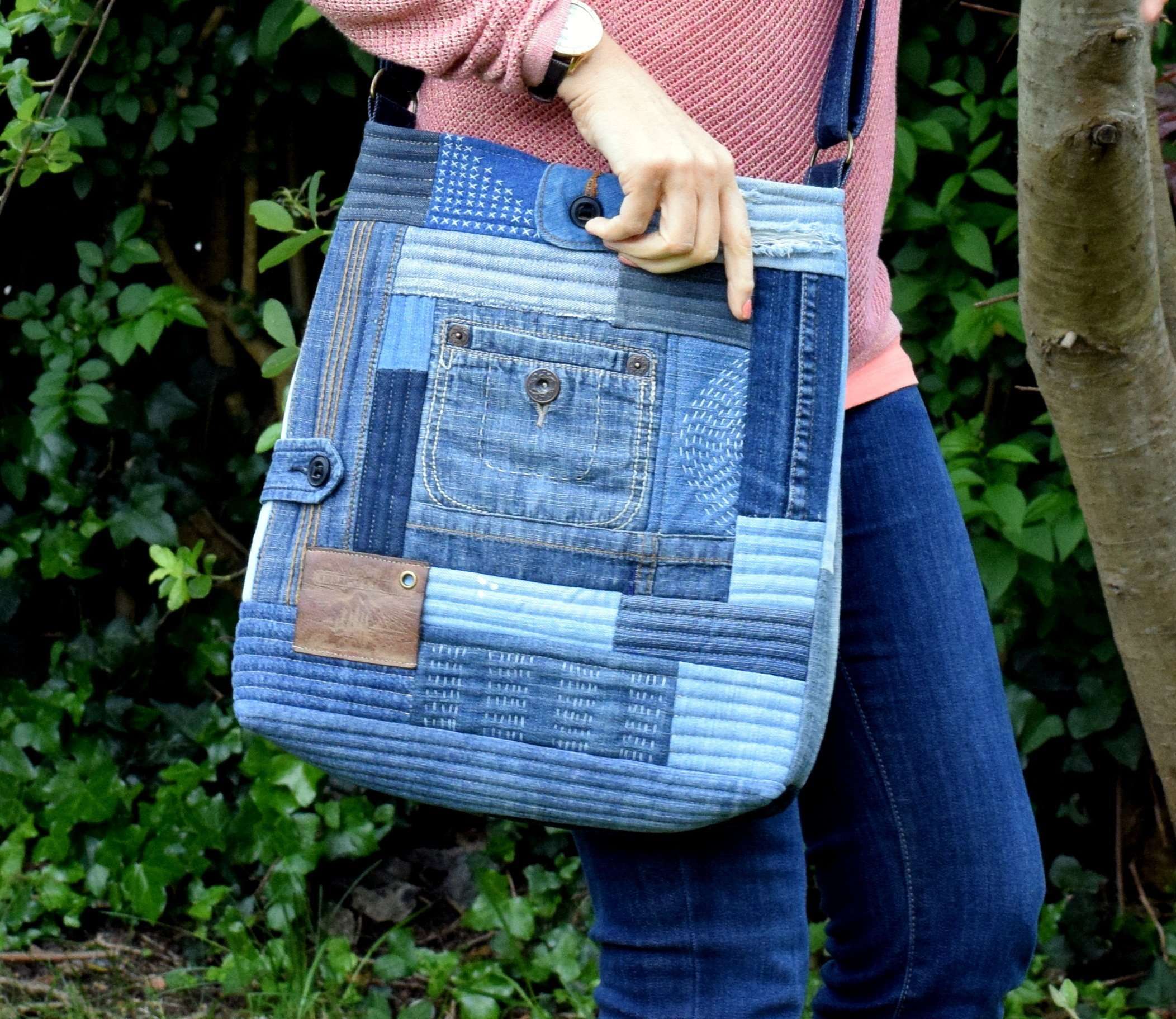 Small denim patchwork bag